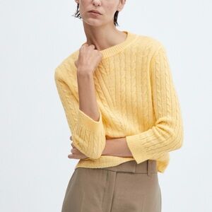 Mango Sunny Yellow Cable Knit Sweater